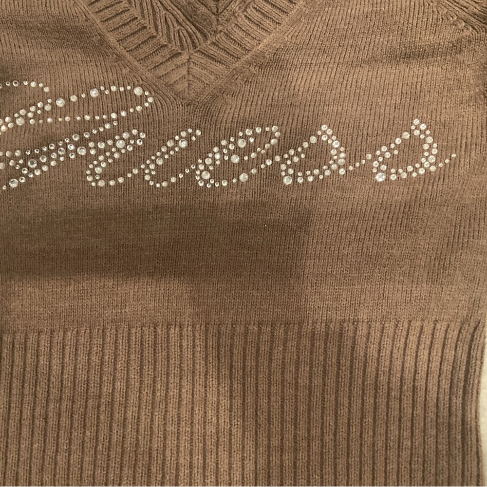 Guess Brown Off-the-Shoulder Sweater with Rhinestones - Picture 11 of 14